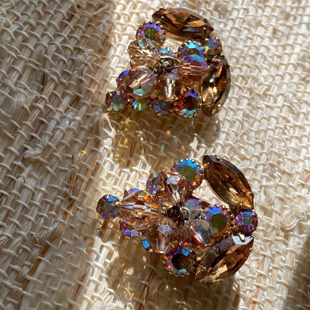 VINTAGE Juliana D&E Amber Topaz AB Clip on Earrings